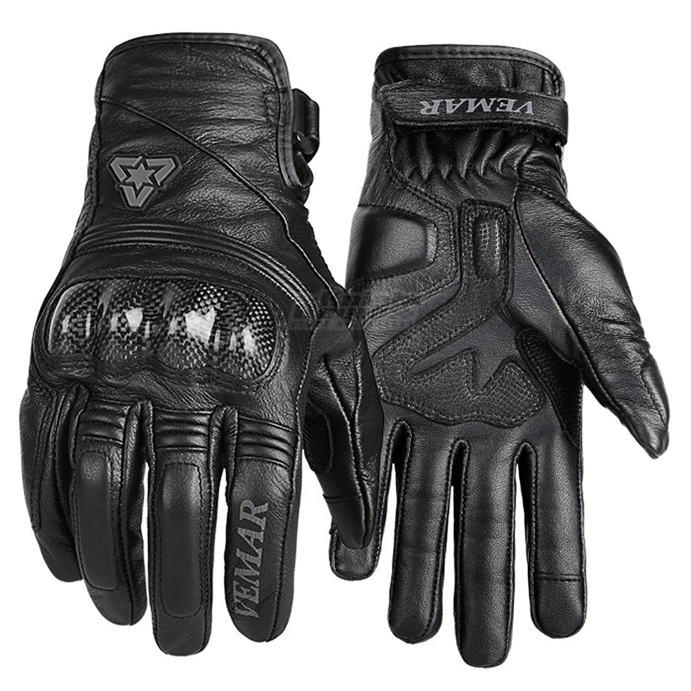 

Black Motorcycle Gloves Men Leather Retro Full Finger Gloves Motorbike Touch Screen Motocross Carbon Fiber Moto Racing Gloves