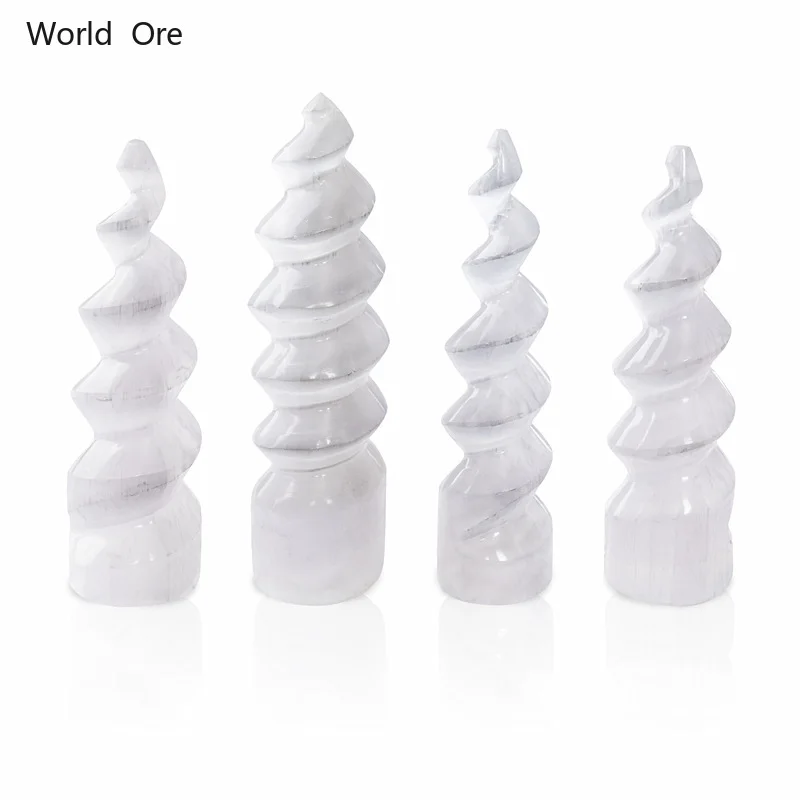 

Natural Stone Mineral Gypsum Unicorn Spiral Crystal Ornament Original Stone Home Decoration Healing Crystal