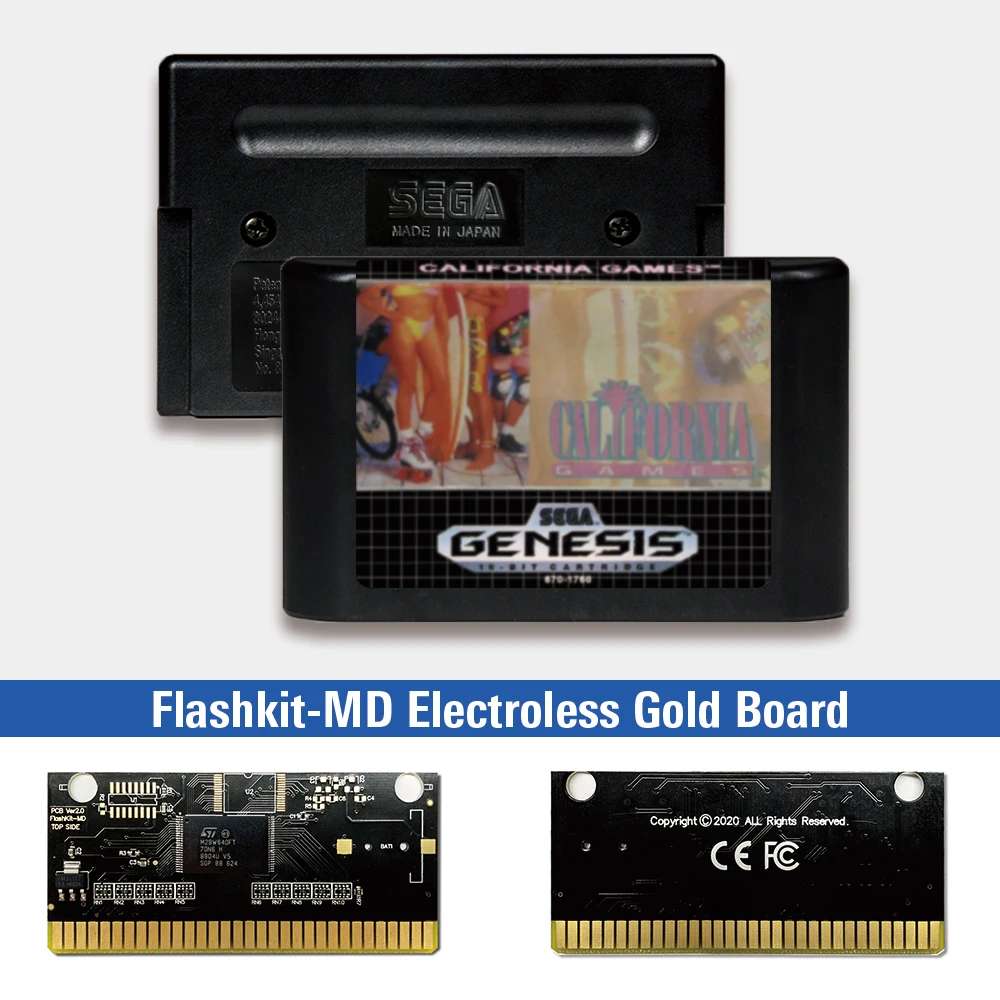 

Набор для видеоигр California Games - USA Label Flashkit MD, золото схема на основе печатной платы, для консоли Sega Genesis Megadrive