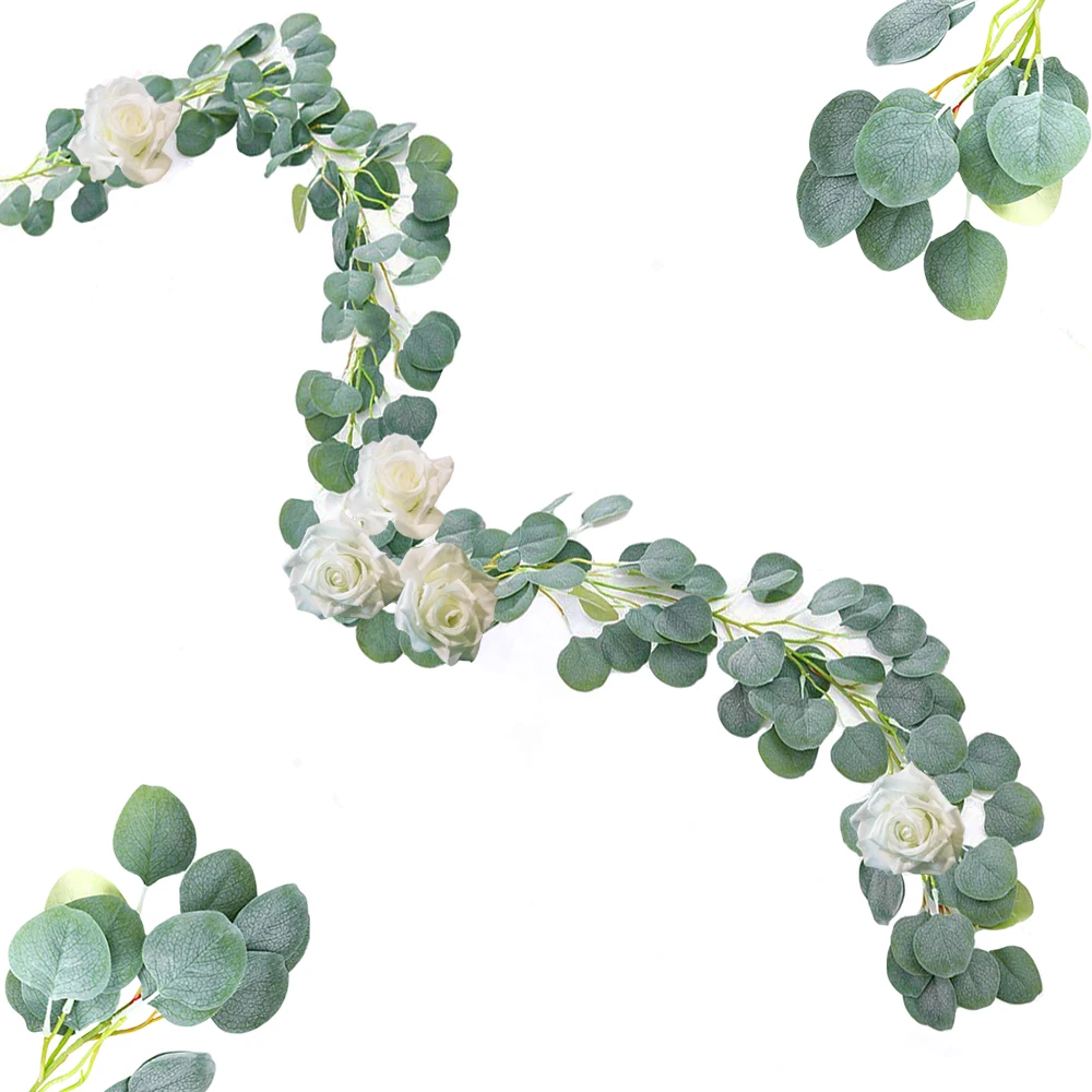 Artificial Vines With Artificial White Rose Flowers Set For DIY Wedding Backdrop Outdoor Party Festival Decor Home Decorations