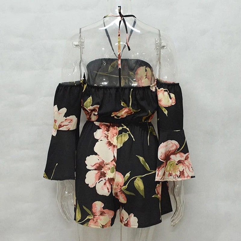 

Women Rompers Flower Print Jumpsuit Summer Short Off Shoulder Overalls Jumpsuit Female Chest Wrapped Strapless Playsuit