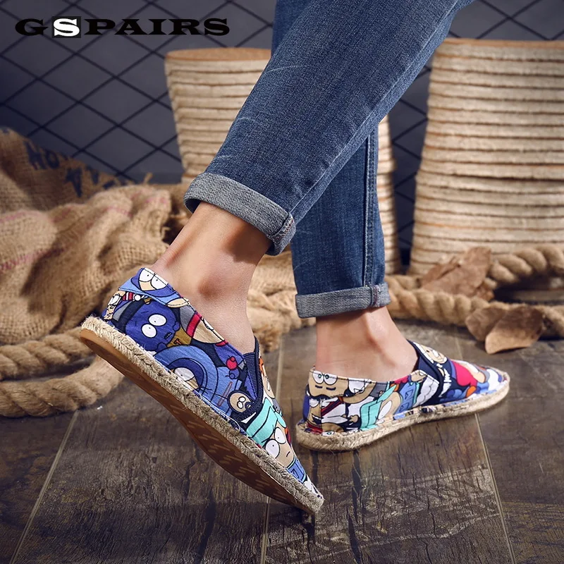 

Men Casual Canvas Shoes Flats Heels Cartoon Linen Male Espadrille Fisherman Shoes Boys Flats Plimsolls Loafers Driving designer