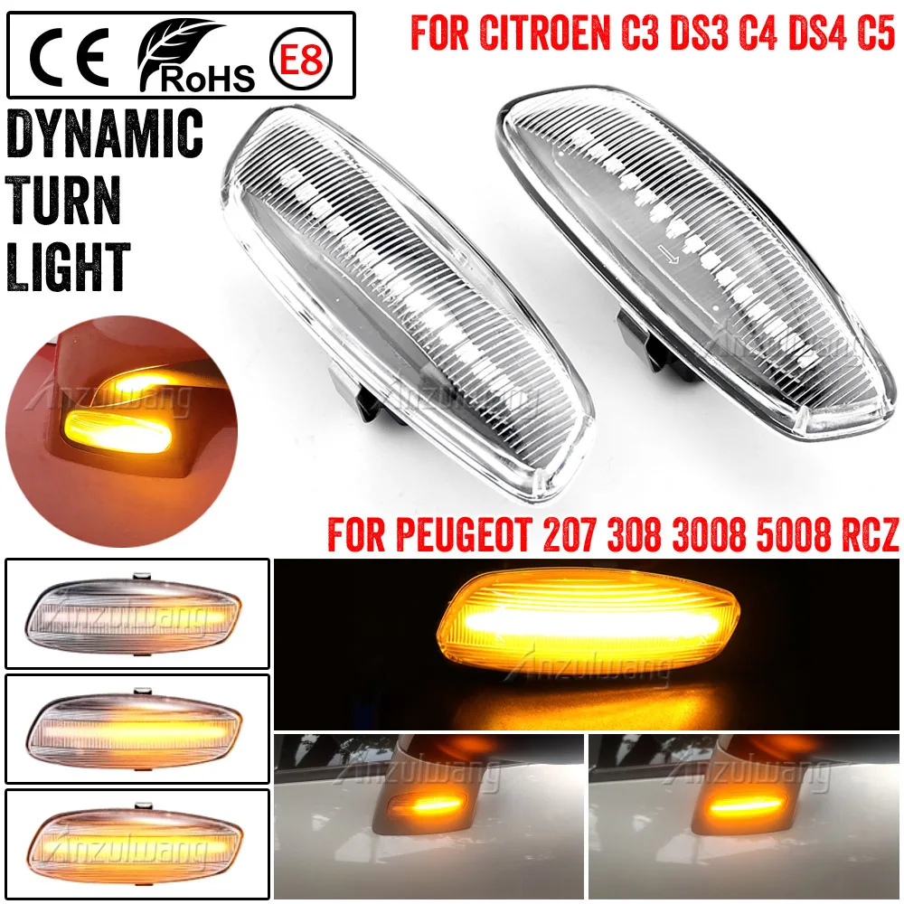 

A Pair Turn Signal Blinker Light LED Car Dynamic Side Marker Signal Lamp For Peugeot 308 207 3008 5008 Turn Indicators