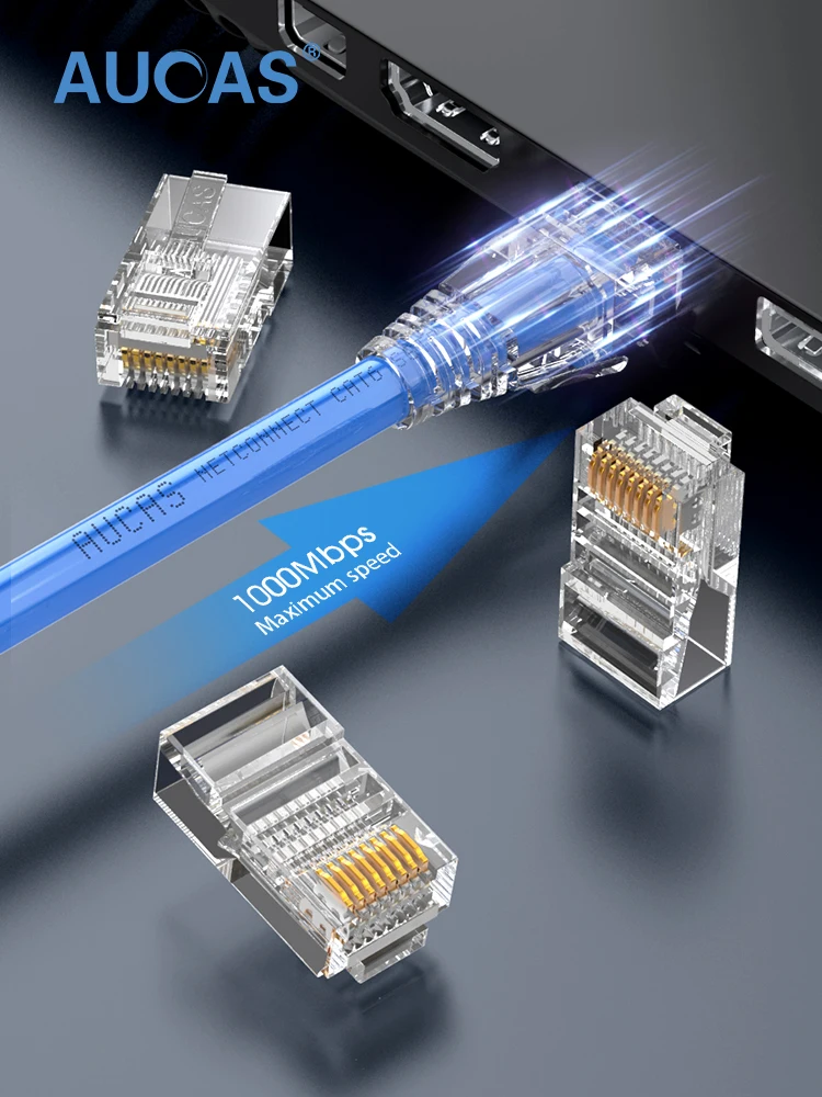 Фото Aucas RJ45 Разъем модульный Ethernet кабель головная вилка Cat5E Разъем позолоченный неэкранированный сетевой разъем 8P8C RJ45 разъем №3
