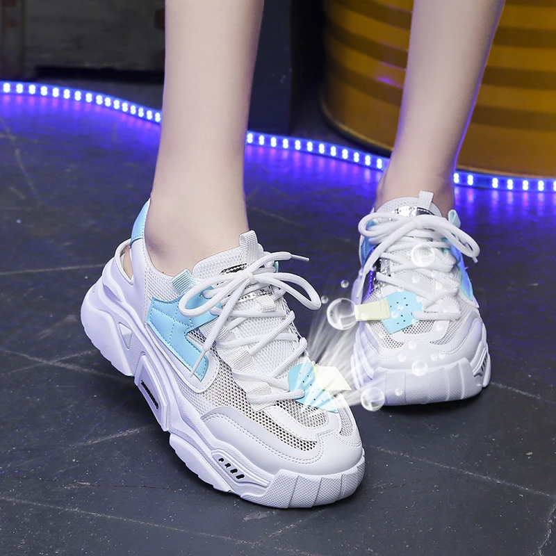 

Fashion 2021 new style Spring Platform Sneakers Women Shoes Korean Lace Up Chunky Sneakers Mixed Color Women's Vulcanize Shoes