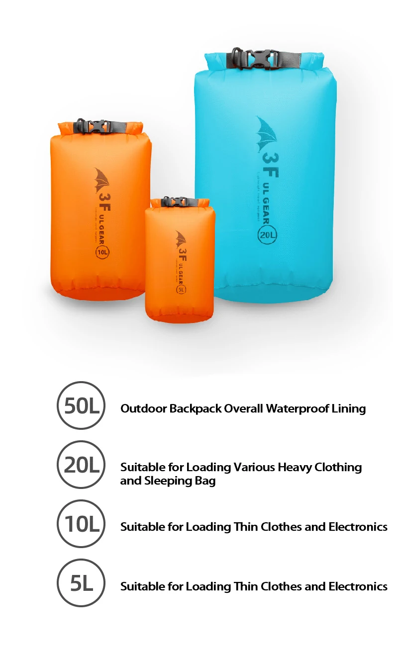 Водонепроницаемая сумка 3F UL GEAR 5L-50L с круглым дном для морского пляжа дрифтинга