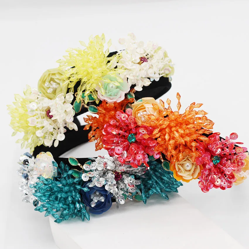 

New European and American fashion temperament crystal flower personality exaggerated headband travel wild casual headband 858