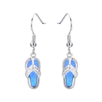 fashion fire flip flop silver color pendant charm blue woman opal earring a pair