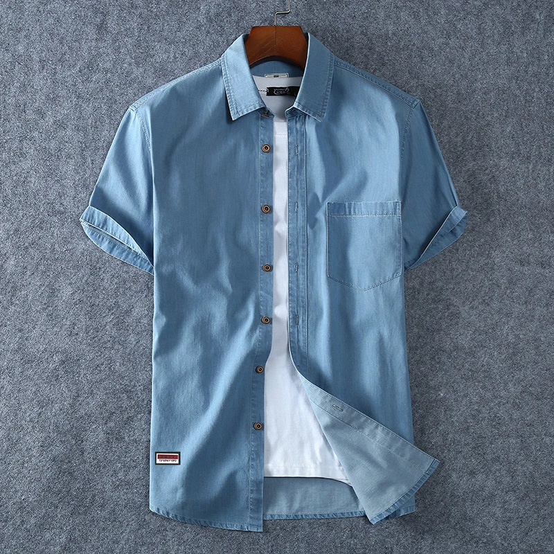 

2021 Summer New Men's Denim Shirt Large Size Short Sleeve Fashion Loose Casual Cotton Cowboy Shirt Male Brand 6XL 7XL 8XL