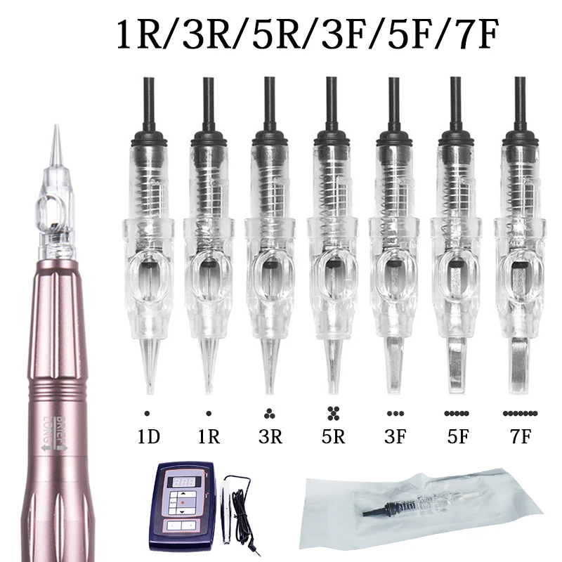 

100pcs Cartridge Needles Kit 1R /3R/5F Tattoo Permanent Makeup Eyebrow Microblading Needles Disposable for Power Supply Machine