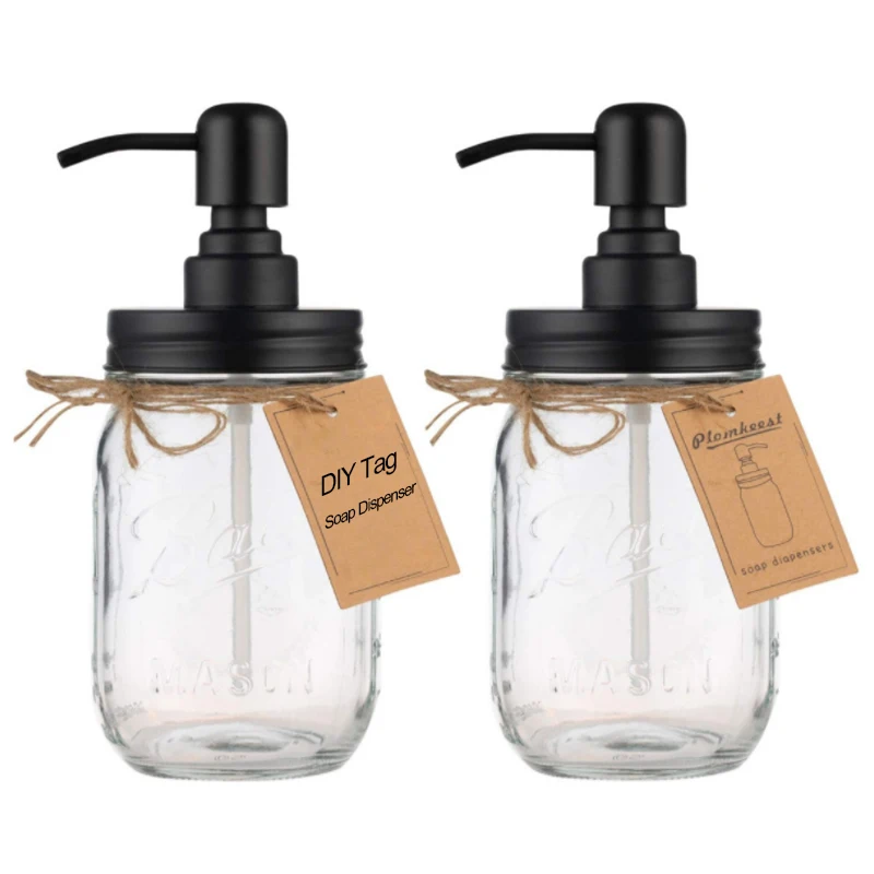 

500ML Mason Jar Soap Dispenser Bottle Bathroom Rust-proof Stainless Steel Black Press Head Soap Bottle 16 Ounce
