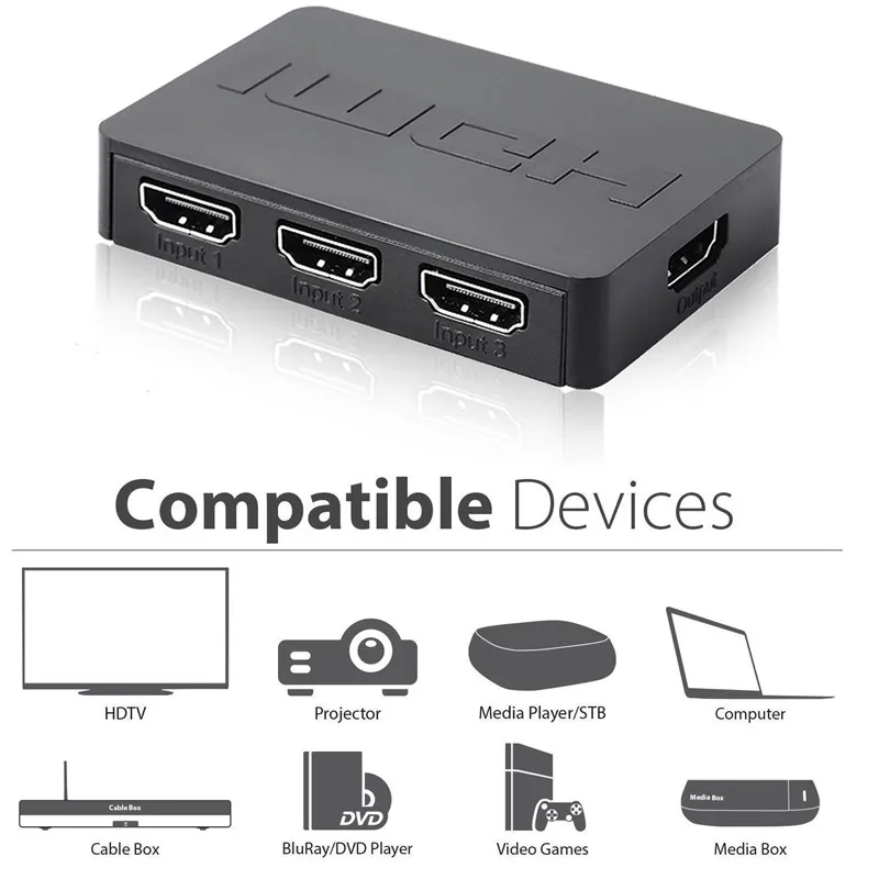 Новинка-3 в 1 HDMI разветвитель 3 порта концентратор автоматический переключатель 3X1