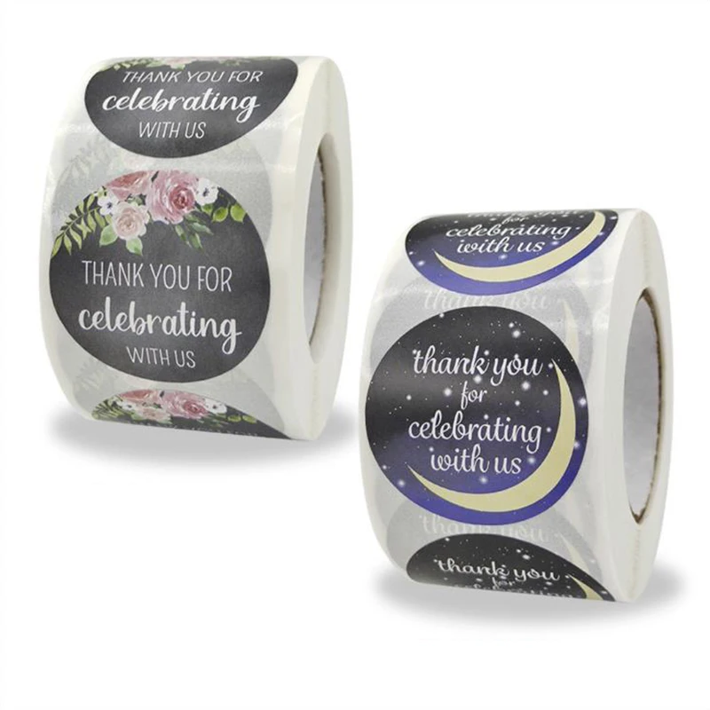 

1.5IN Black Moon Night Thank You Sticker Labels Sealing Paper Stickers Stationery Supply Decoration Scrapbooking 50PCS