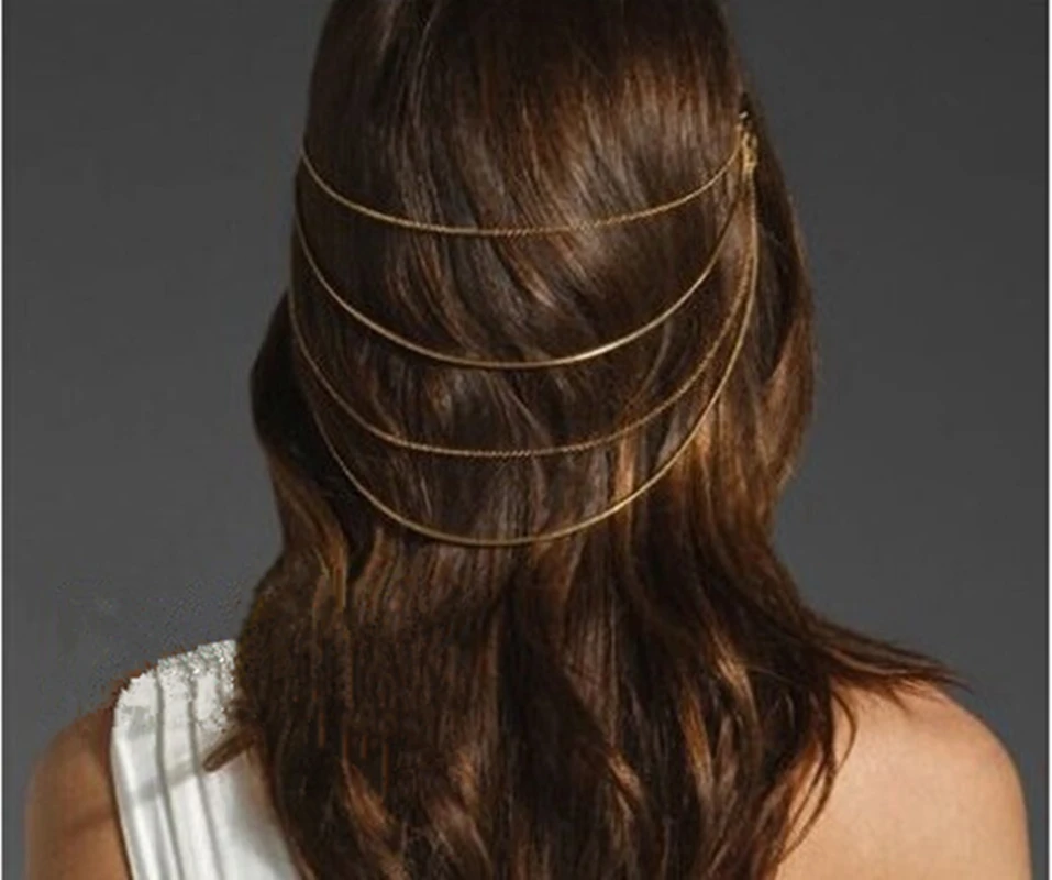 Женская богемная корона повязка на голову с золотистой металлической цепочкой и