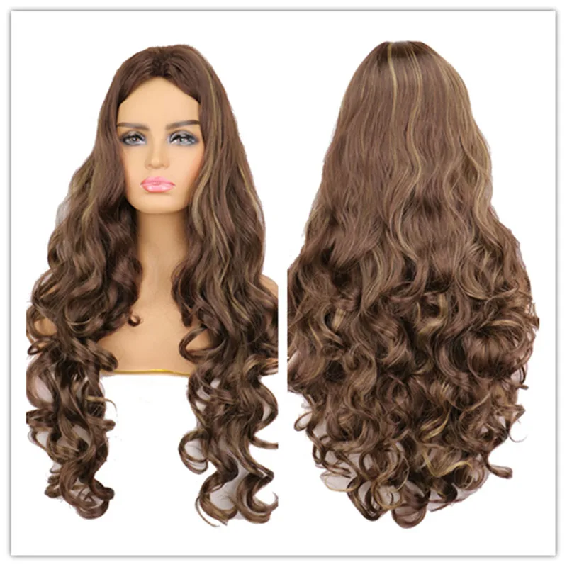 

Женский длинный кудрявый парик SuQ, синтетические натуральные парики для косплея, вечерние кудрявые коричневые с блондинкой, термостойкие м...