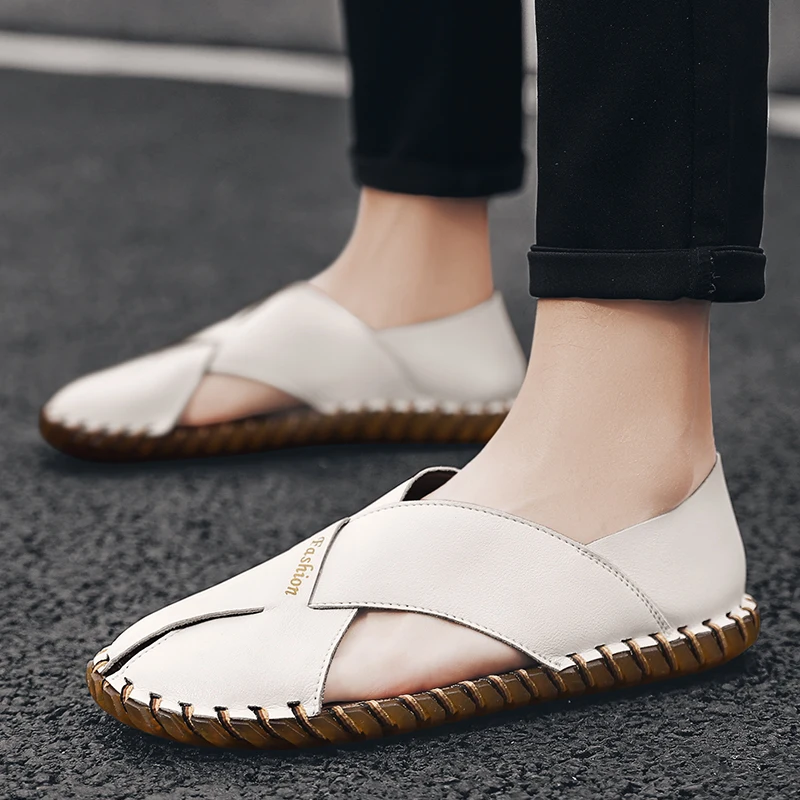 Сандалии мужские из натуральной кожи Пляжная брендовая повседневная обувь