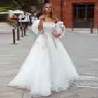 Потрясающие белые свадебные платья, уникальный вырез лодочкой, короткие рукава-фонарики, складки, трапециевидной формы, женское платье