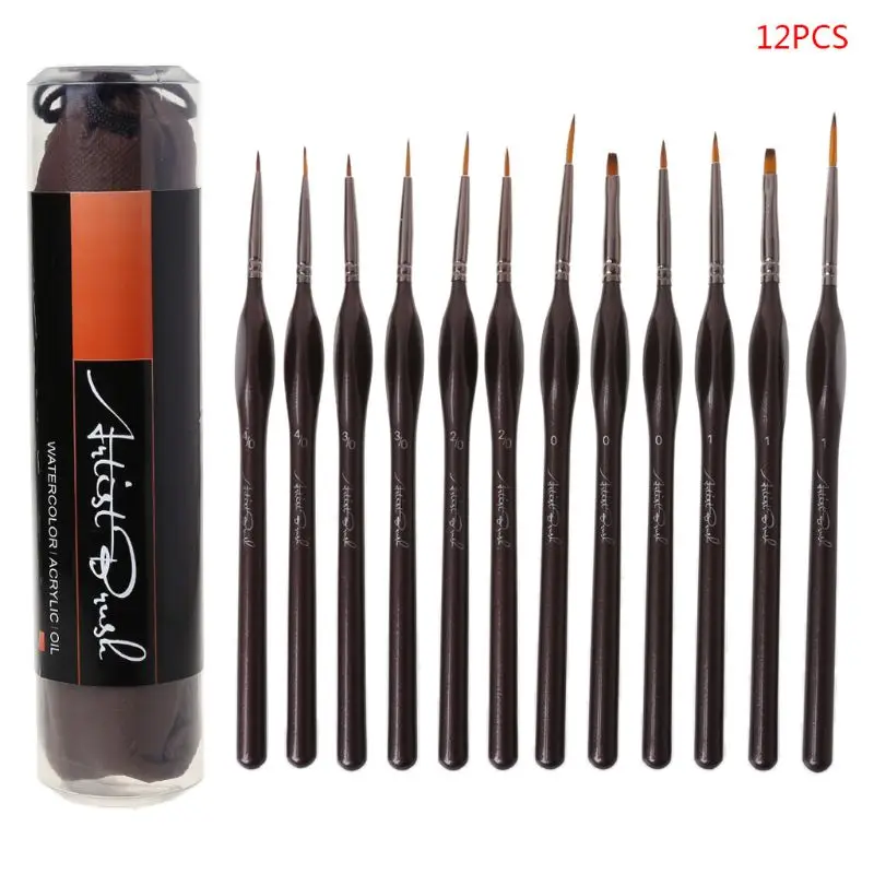 

12pcs/set Scriptliner Detail Fine Paint Brushes Nylon Hair Liner Round Flat Watercolor Gouache Paintbrushes for Art Acrylic Oil