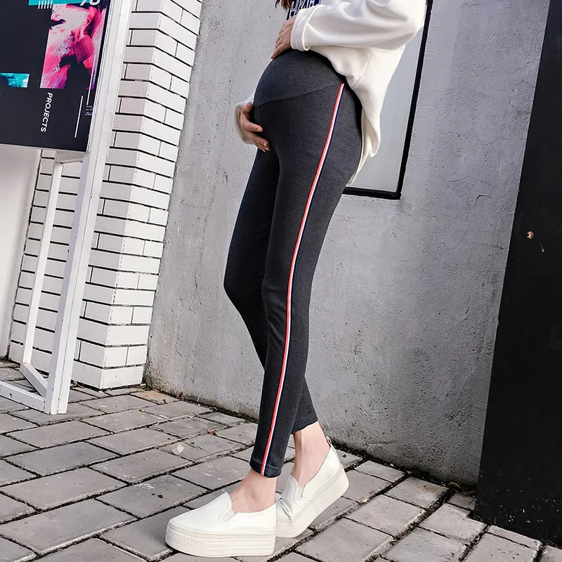 

2020 maternity high waist stretched belly trousers pencil pants Elastic pregnant women side striped cotton skinny legging
