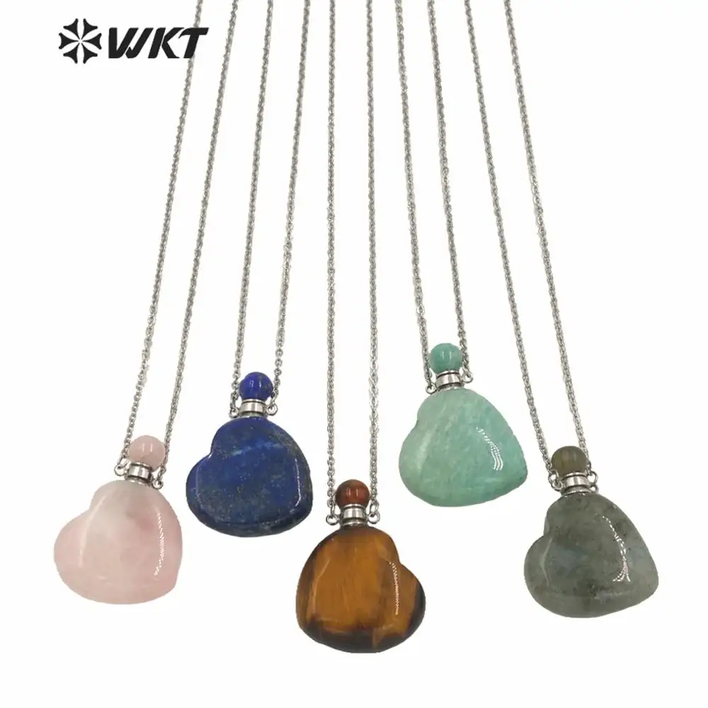 

WT-N1250 Newest Design Jewelry Necklace Silver Plated Link Chain Heart Shape Perfume Bottle Pendant Necklace Stone Necklace
