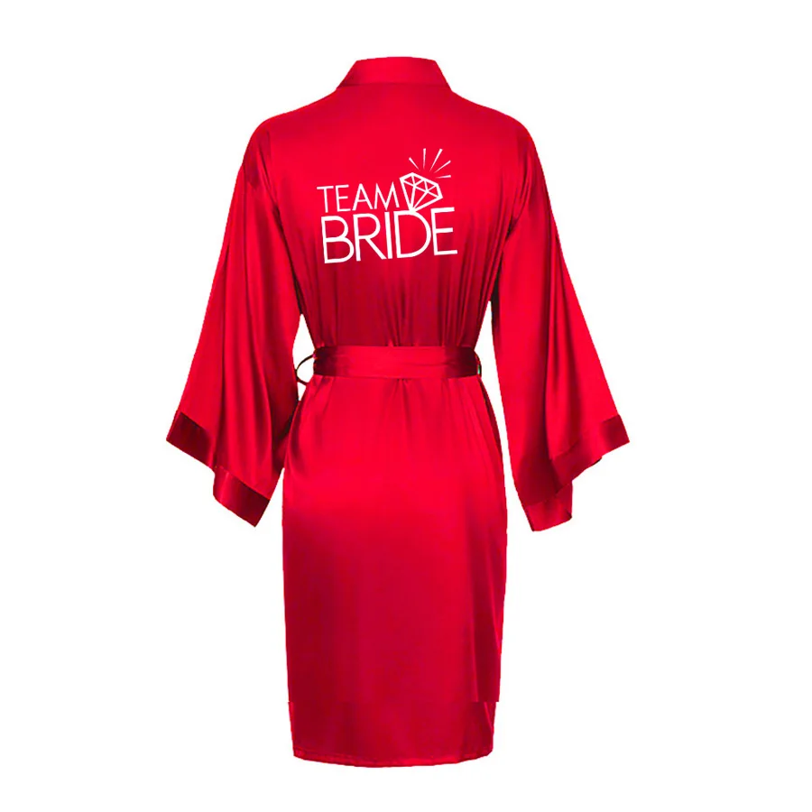 Team Bride-red Свадебная вечеринка команда невесты халат кимоно атласная пижама халат Подружка невесты, сестра на заказ халаты - Цвет: Team Bride-red