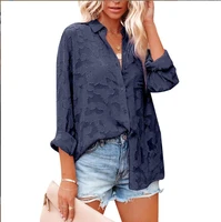 womens shirts 2022 spring and summer solid color chiffon jacquard buttoned long sleeved shirts womens blouses