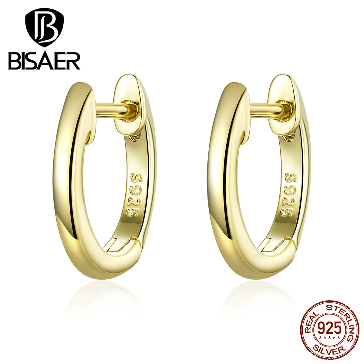 Женские простые серьги-гвоздики BISAER круглые серьги из стерлингового серебра 925