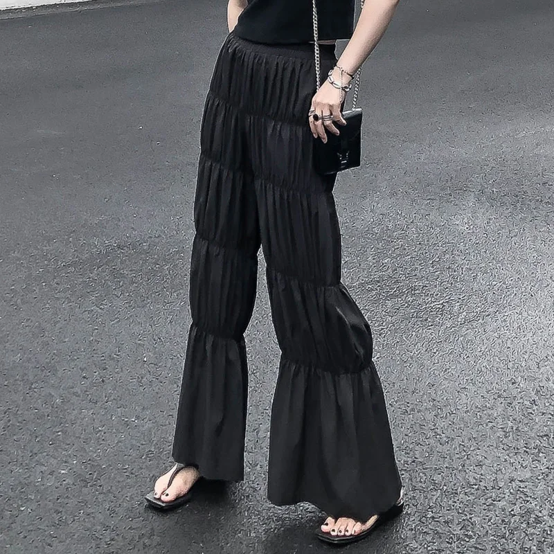 

Horn Wide Leg Pants Women 2021 New Style Loose Origional Yamamoto Chiffon Drape Pleated Casual Pants for Women