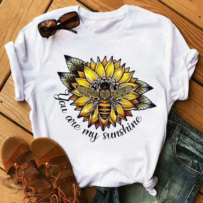 

Women T-Shirt Summer Leopard Heart Print T Shirt Women Casual Sunflower Tops Loose Short Sleeve Tshirt Camisas Mujer