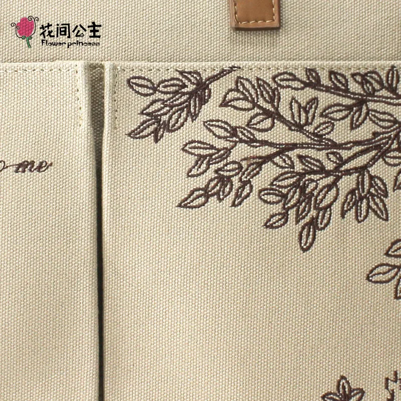 

Flower Princess Women Embroidery Bags Canvas Print Handbag Shoulder Bag Girls Lady Wide Mouth Bag Handbags Travel Handbags