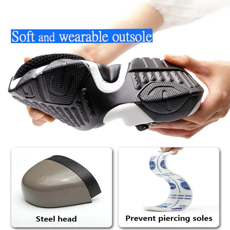 

XIZOU 2021 Novos homens de aco toe sapatos de seguranca trabalho leve respiravel reflexivo casual sneaker de protecao femininas