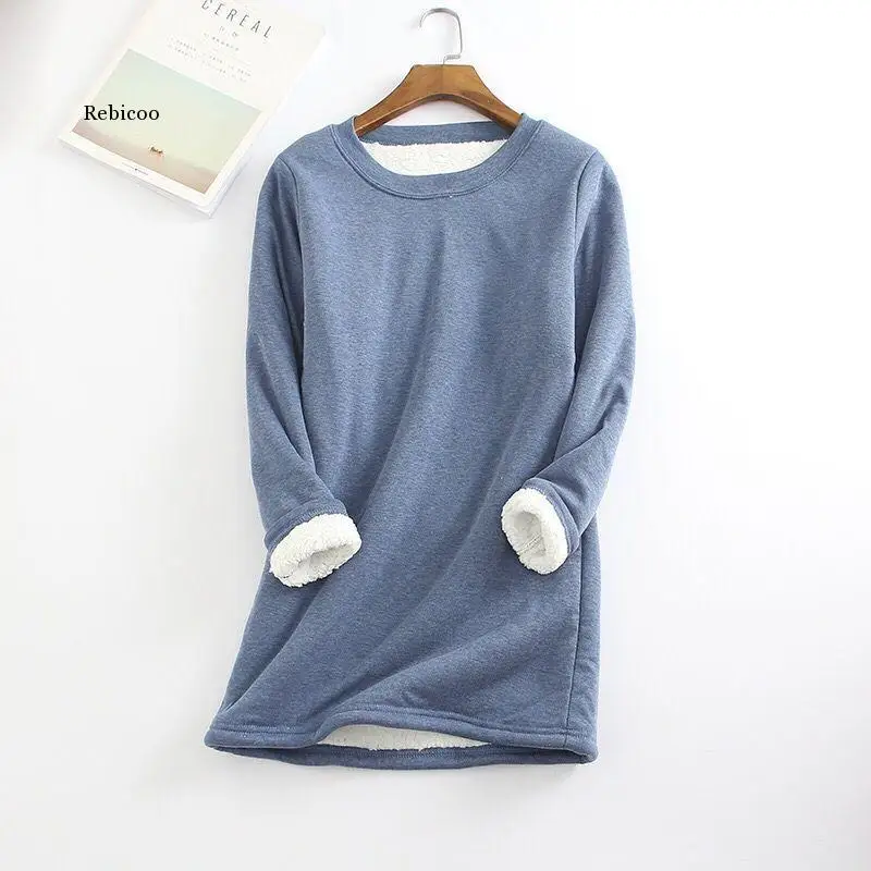 

Plus fleece bottoming shirt Women Thick Fleece Sweatshirt Winter Velvet Warm O-neck Top Keep warm chemise