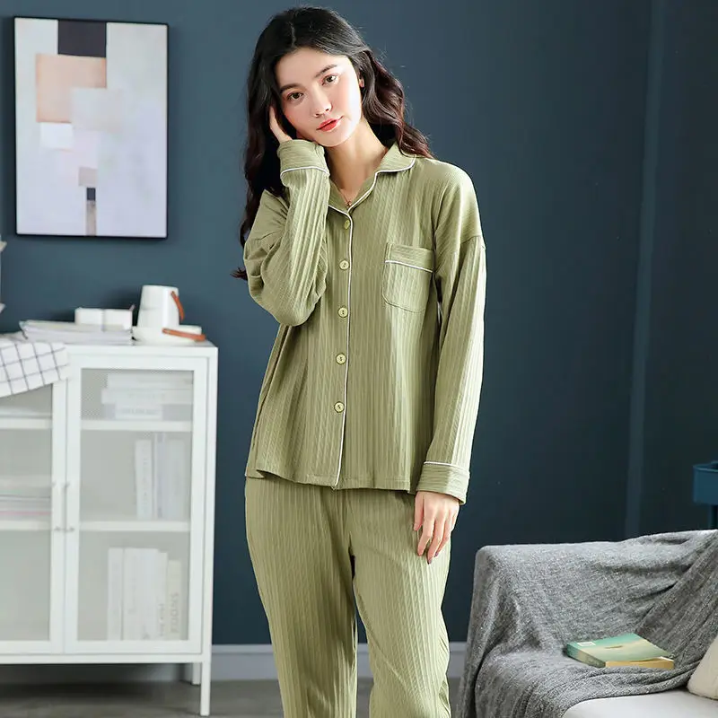 Pajamas Women's Spring and Autumn Sleepwear Thin Cardigan Sweet Cotton New Home Service Suit  Can Be Worn Outside Pyjama