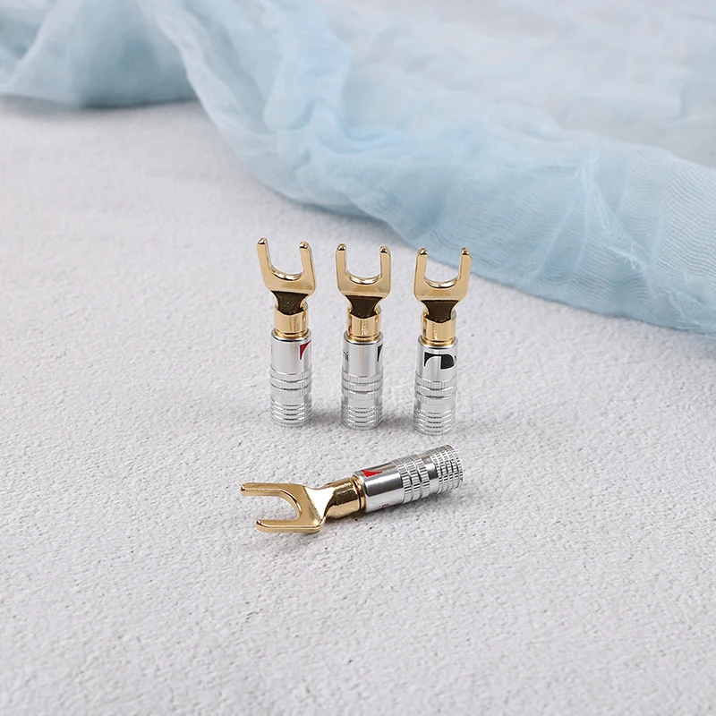 

4pcs/lot Gold Plated Screw Spade Banana Plug Connector 4mm Speaker Wire Cable