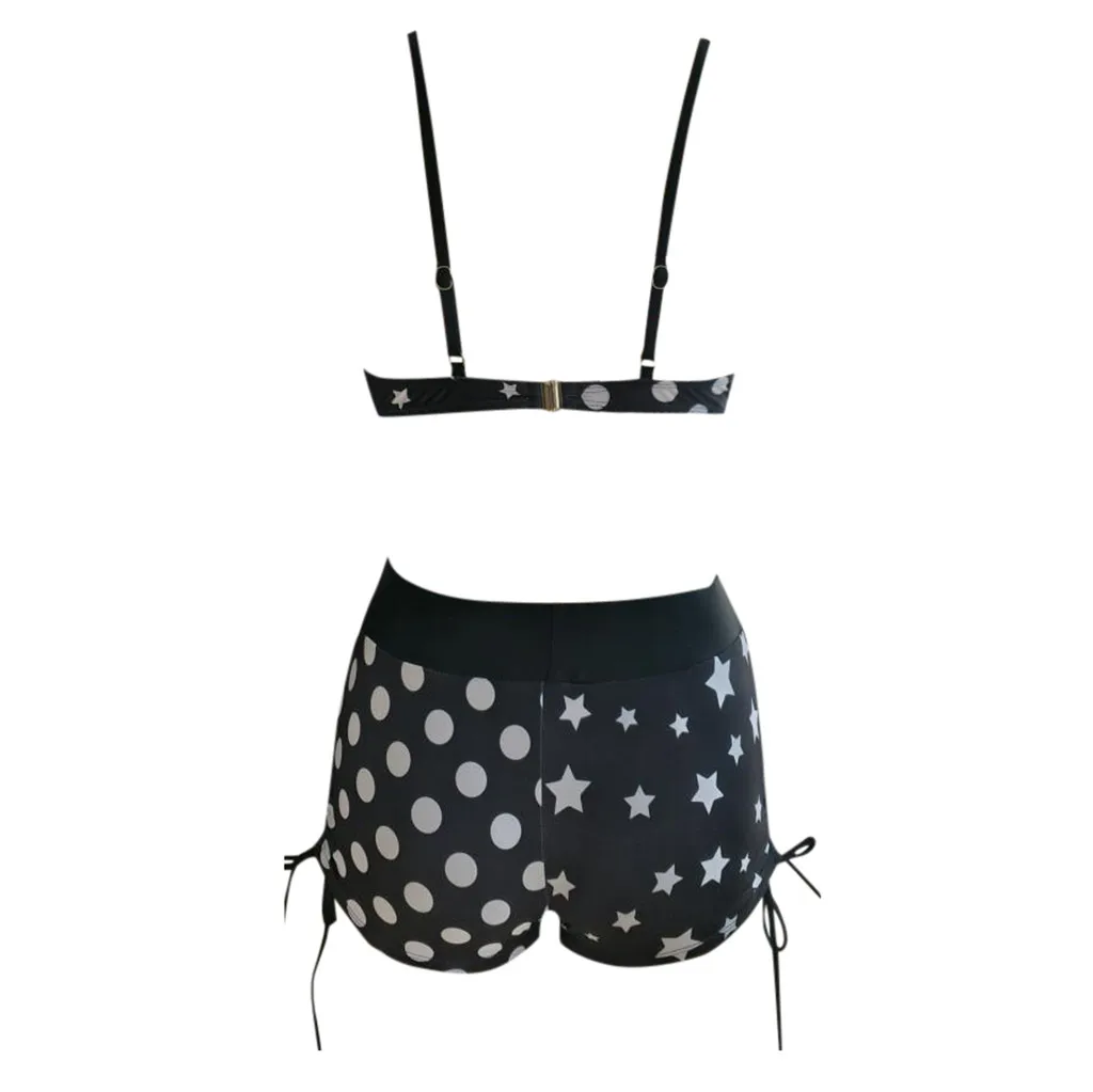 Женский купальный костюм из двух предметов со штанами и принтом в горошек