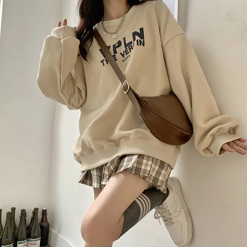 

Lazy Wind Letter Printed Round Neck Long Sleeve Sweater Women's Spring Autumn 2021 Korean Loose Thin Top Fashion Rac