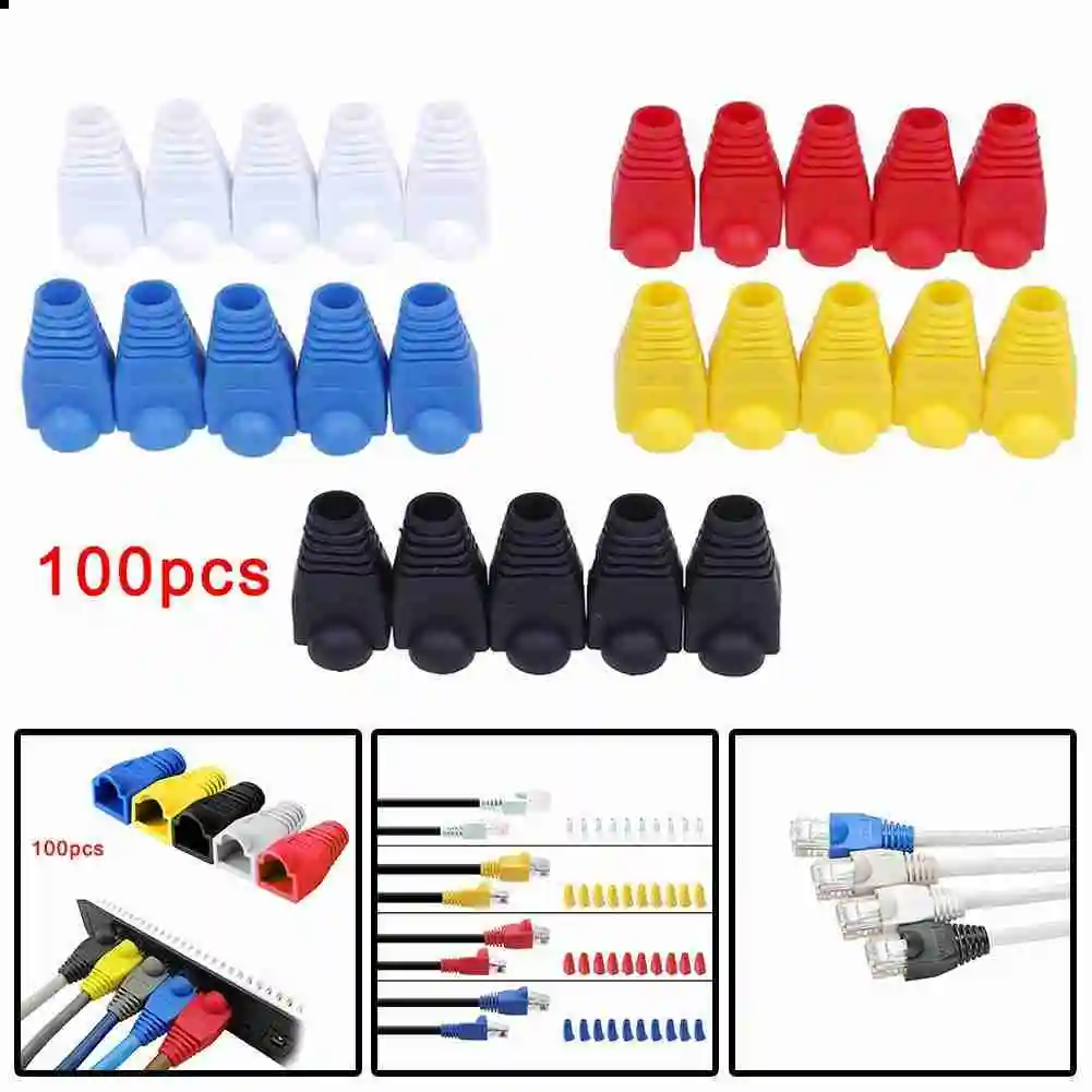 

100pcs RJ45 Sheath, Protective Cover 6.0mm PVC Environmental Protection Material, Lead Plug Cable Prot
