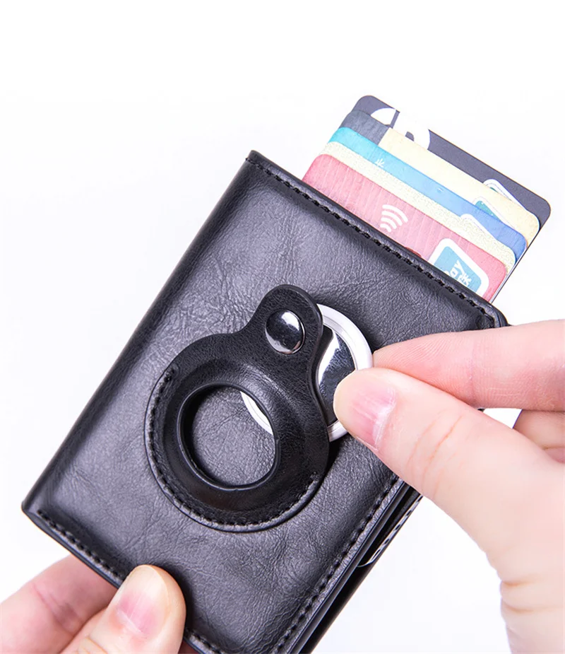 

Кожаный мужской кошелек с Rfid-защитой для карт, черный короткий кошелек для Airtag AirTag 2022, мини-кошелек для денег для Apple AirTag Tracker, чехол Airtag, кошел...