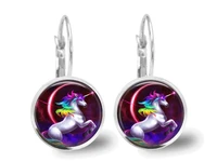 1 pair fantasy horse glass cabochon 18 mm lever back women anniversary 2021 trend earrings fashion jewelry