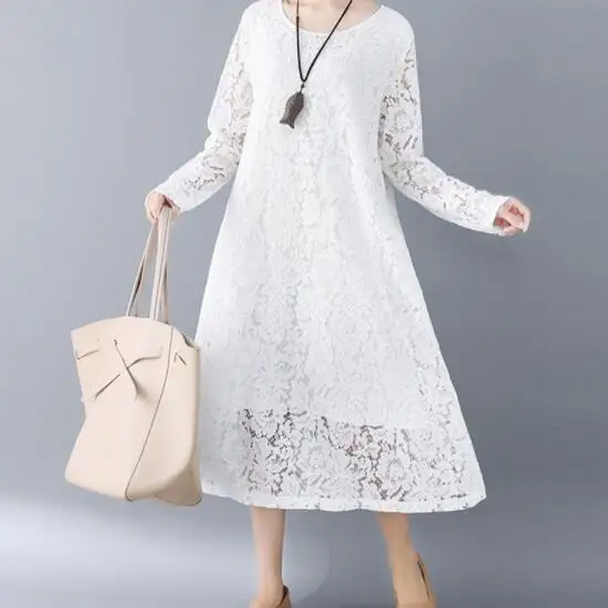 Женское кружевное платье женские черные красные белые свободные длинные рукава