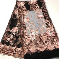 pink 3d lace fabric african lace fabric 2021 high quality lace with beads stones frencd tulle guipure nigerian lace fabrics m284