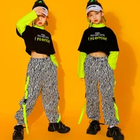 kid kpop hip hop clothing sweatshirt crop top long sleeve streetwear strap zebra print cargo pants for girls jazz dance costume