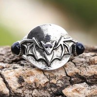 coconal men vintage bat vampire black stone crystal engraved womens ring for fine female mens rings christmas party jewelry gift