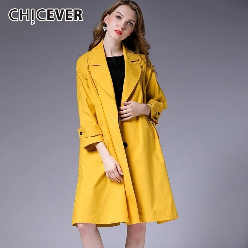 

CHICEVER 2020 Autumn Women's Windbreakers Lapel Long Sleeve Single Breasted Loose Plus Sizes Trench Coat Female Fashion Clothing