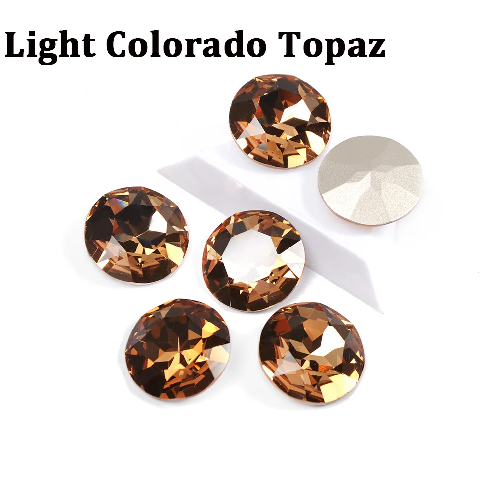 Light Colorado Topaz Красочные цвета 27 мм Блестящий Кристалл пришить стразы с когтями камни круглые стеклянные стразы Diy сумки одежда - Цвет: Light Colorado Topaz