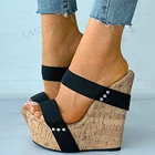 Женские туфли на танкетке SEIIHEM, туфли-лодочки без застежки с пробковым принтом, босоножки на высоком каблуке, женская обувь большого размера 41 43 50 52 для увеличения роста