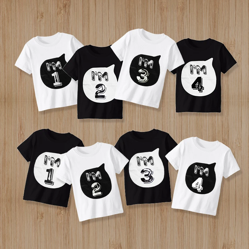 Летняя футболка для девочек 1 2 3 4 с принтом в виде цифр топы из 100% хлопка одежда
