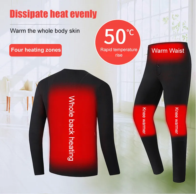 

Heated Underwear NEW Winter Women Men Heating Underwear Jacket Set USB Battery Powered Electric Fleece Thermal Suit Long Clothes