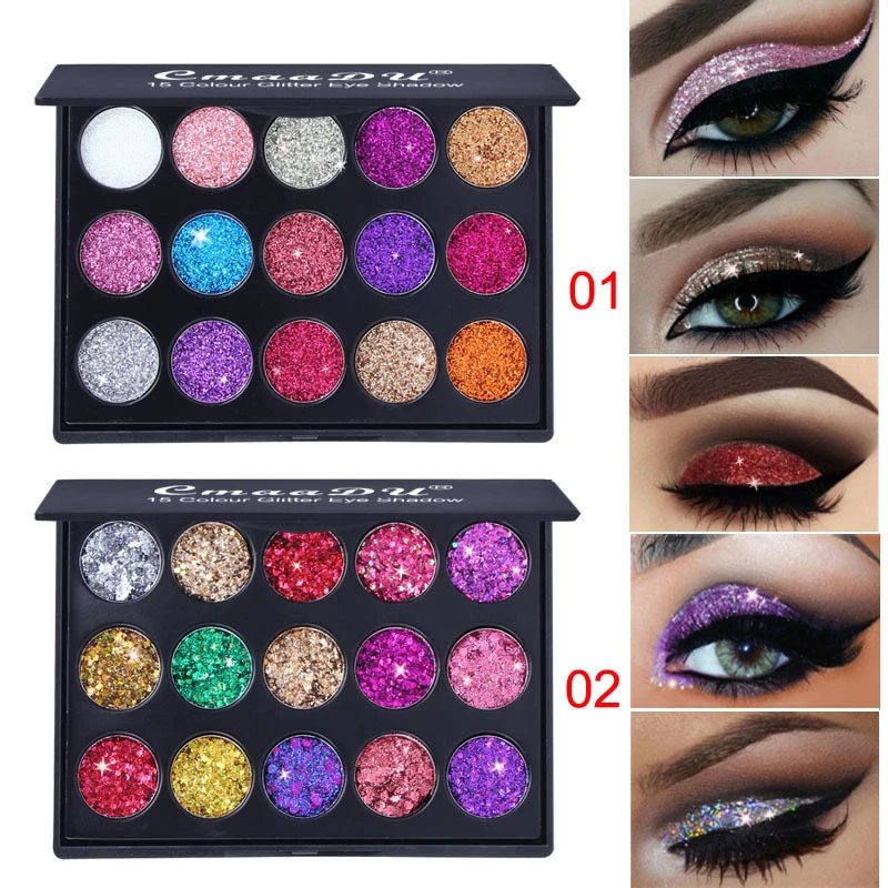 

15 Colors Flash Sequins Eyeshadow Palette Matte Shimmering Naturally Long Lasting No Smudging Eye Shadow