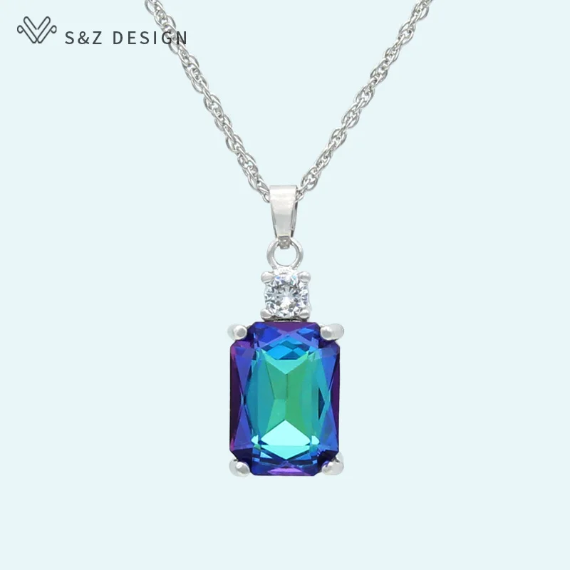 

S&Z DESIGN 2020 New Square Crystal 585 Rose Gold White Gold Pendant necklace Temperament For Women Wedding Party Fashion Jewelry